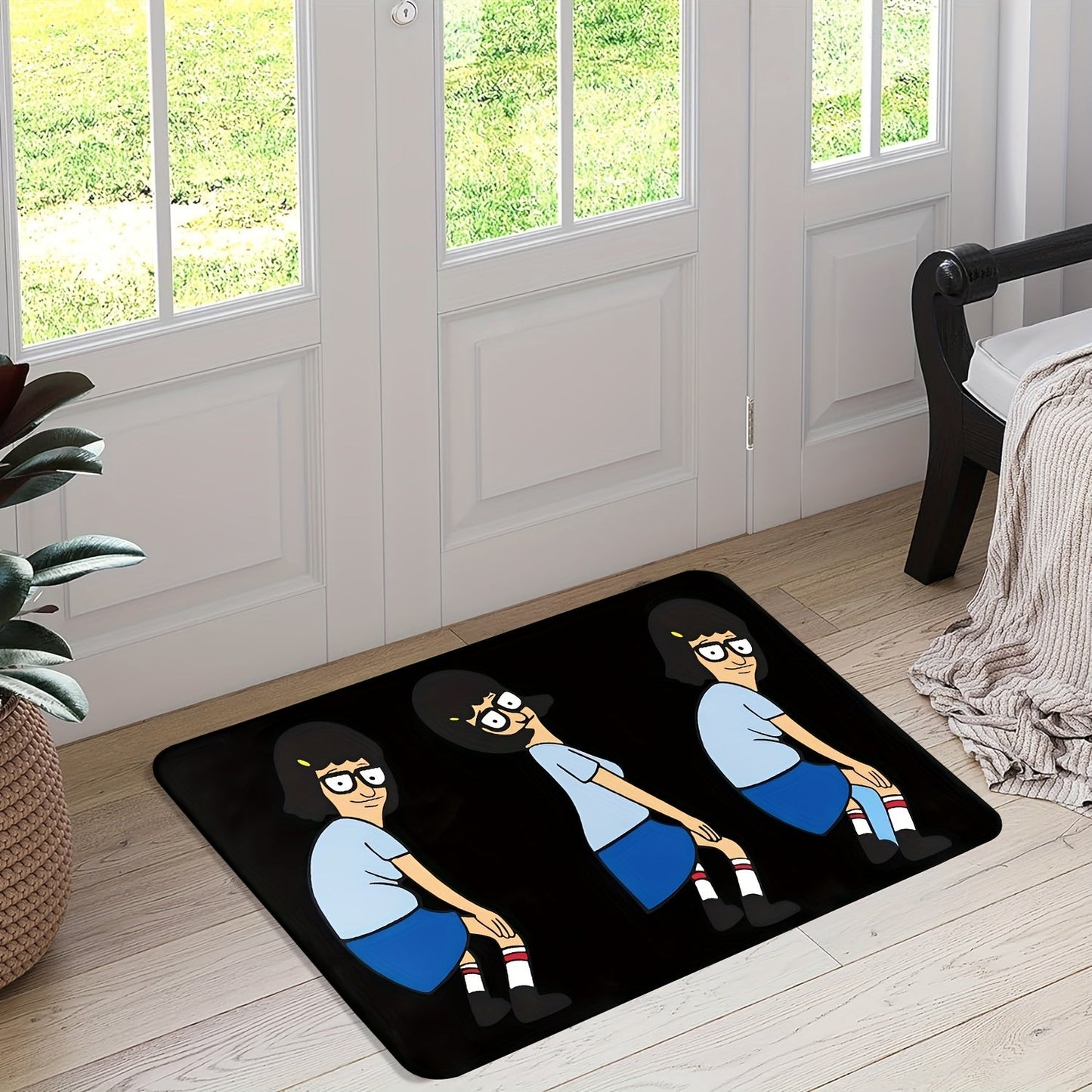 Welcome to Bob's Cartoon Burger living room! This decorative rug is perfect for kitchen or bathroom decor. It is an absorbent, anti-slip door mat measuring 40.64 x 60.96 cm.