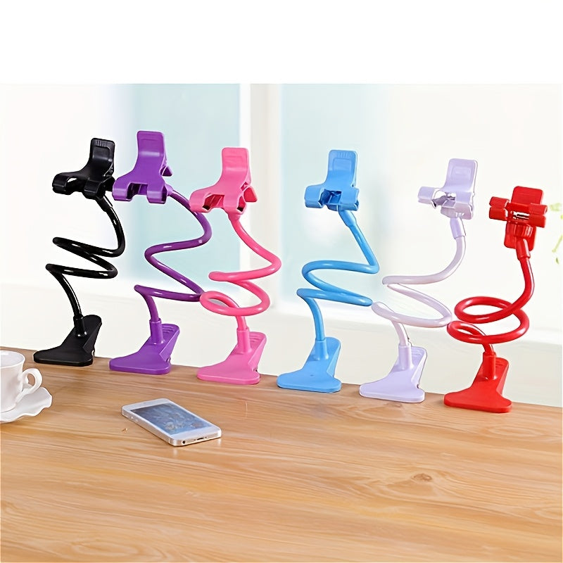 Adjustable gooseneck phone holder with claw clip - flexible stand for smartphone, 360° swivel mount for desk or wall, 63.5cm.