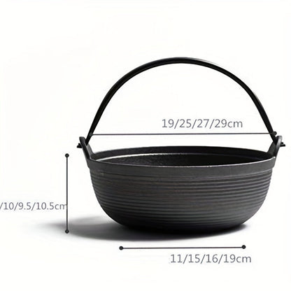 Japanese stew pot, featuring a cast iron construction that is handmade without any coating. This pot is thickened and high temperature resistant, making it perfect for traditional Japanese dishes like sukiyaki and hearty soups. Enjoy the old-fashioned