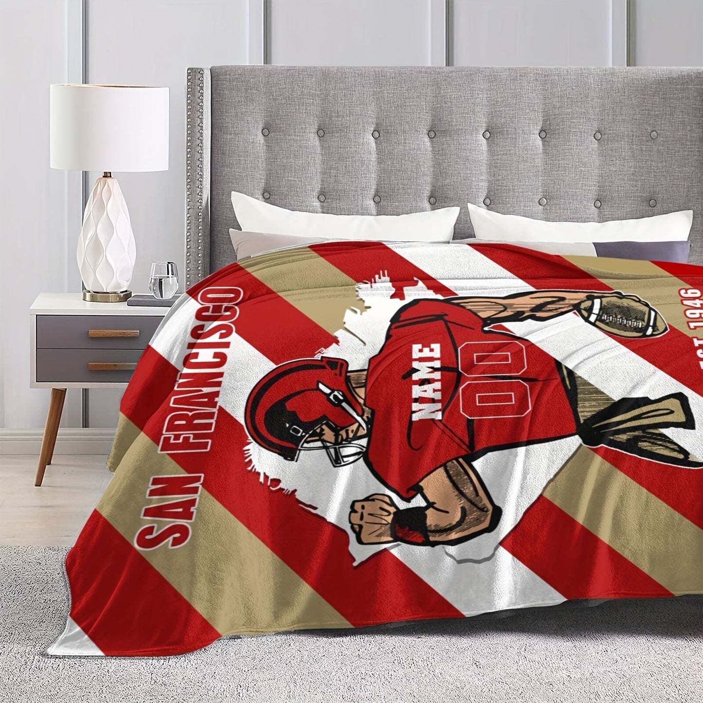 Personalized San Francisco Throw Blankets with Custom Name - Perfect Home Decor for Men, Women, and Boys. Ideal Gift for Football Fans!