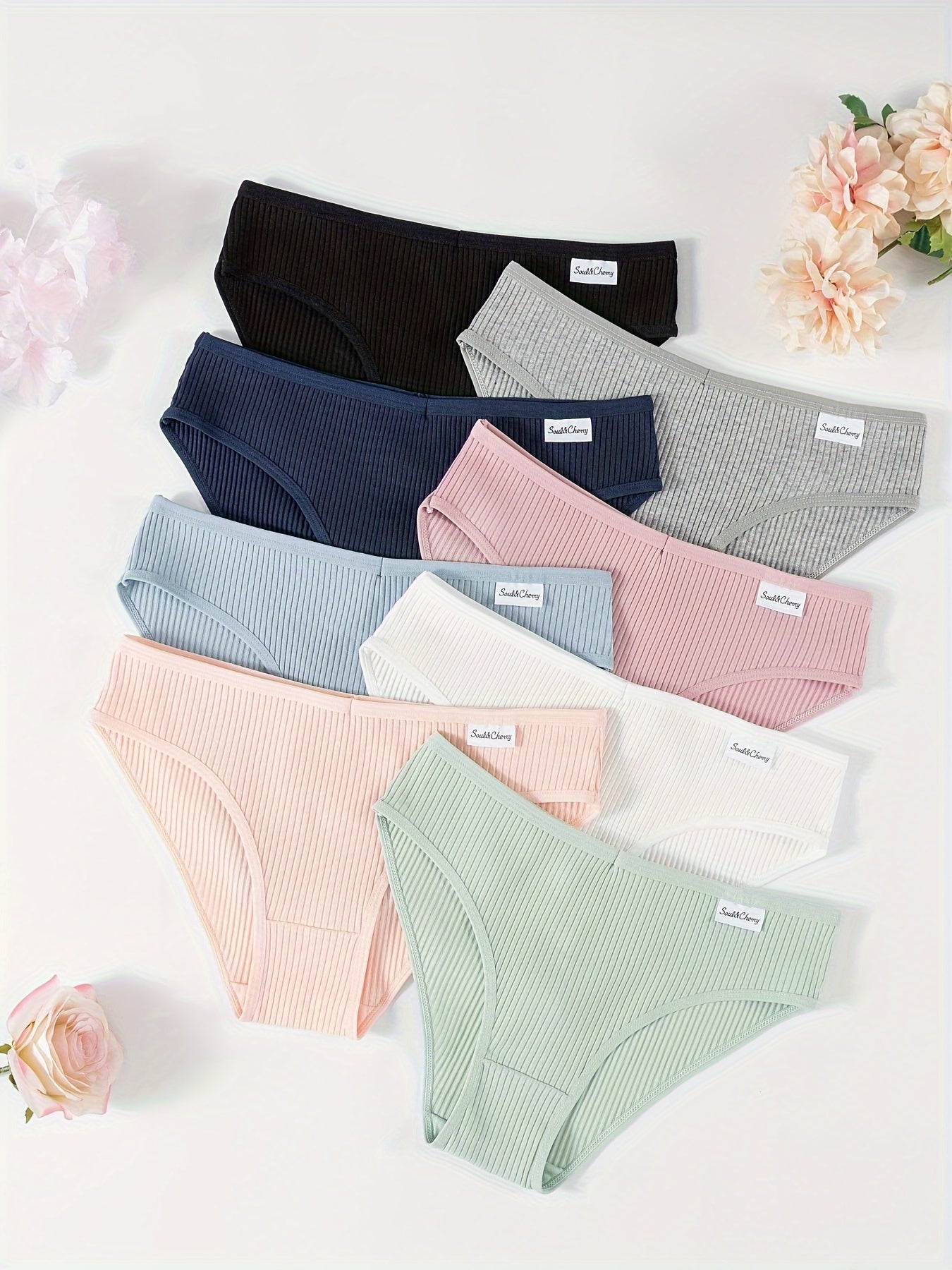 8-Pack Women's Seamless Ribbed Cotton Briefs - Comfortable, Breathable, and Sexy Underwear for Daily Wear.