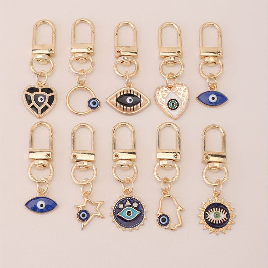 Set of 10 Evil Eye Keychain Amulets - Stylish and Adorable Keychains for Purse, Bag, Backpack, Car - Charming Key Charms for Earbud Case - Perfect Gift for Women!