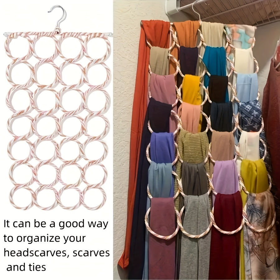 28/12-Hole Scarf Organizer - Metal Hanger for Silk & Headscarves, Effortlessly Save Space in Your Home, Bedroom, or Office