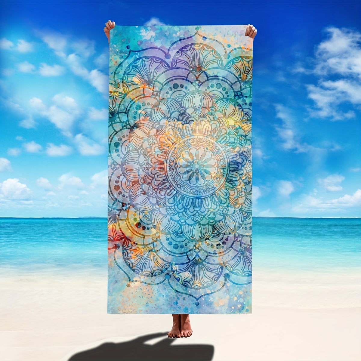 Fast-drying microfiber beach towel with tropical floral design, lightweight and absorbent, great for swimming, gym, yoga, and travel.