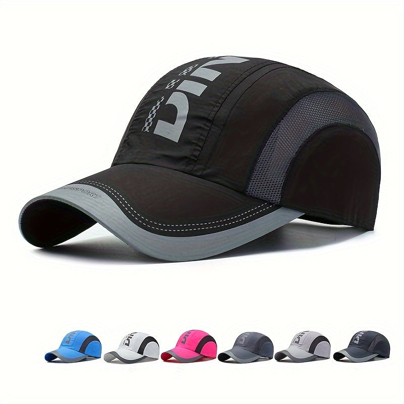 Quick-dry adjustable baseball cap for outdoor sports with UV protection and breathable mesh.