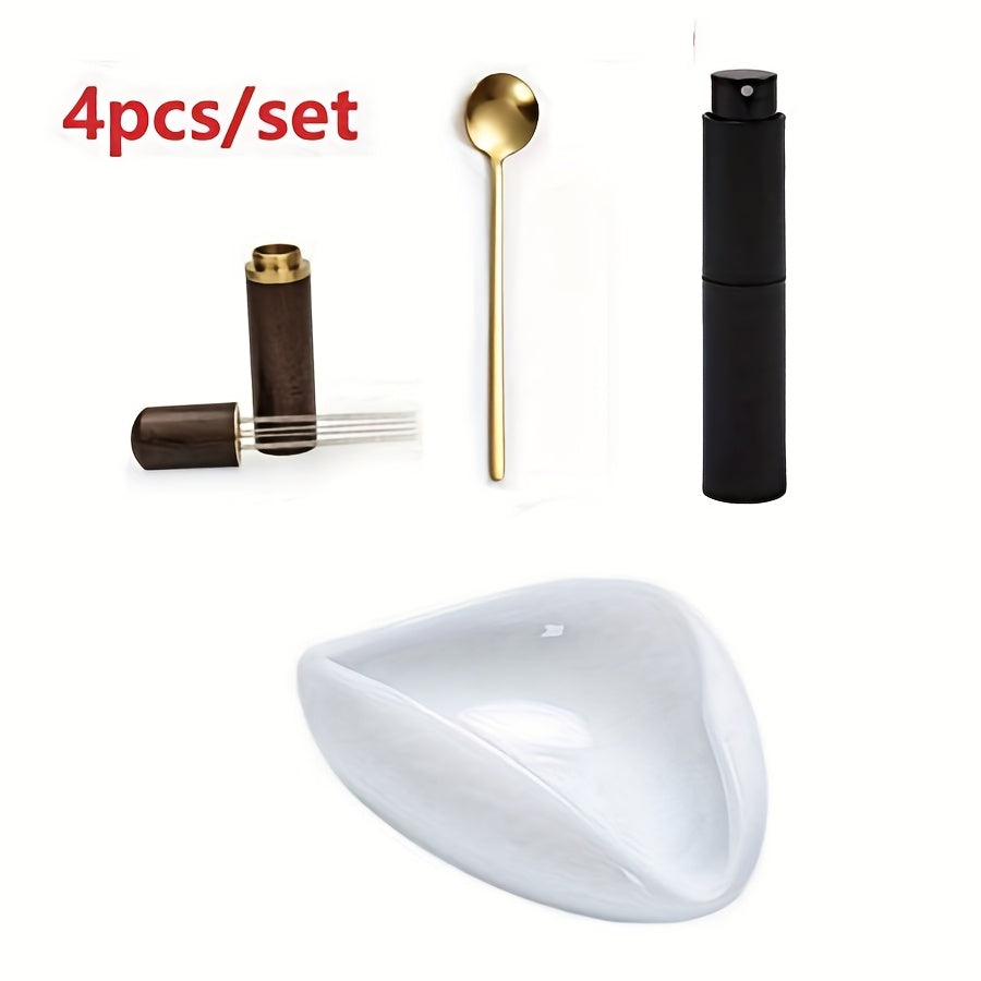 Essential Set for Coffee Lovers: Includes Ceramic Dosing Cup, Spray Bottle, and Stirring Spoon - Choose from Black or White, Available in 1pc, 2pcs, 3pcs, or 4pcs