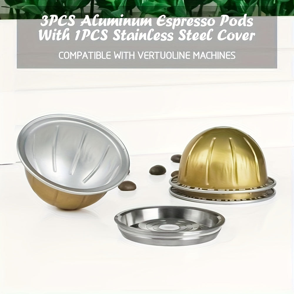 Set of 1, 2, or 3 reusable espresso pods with covers, designed to be compatible with VertuoLine machines. This coffee filter tool is a must-have household gadget for espresso lovers.