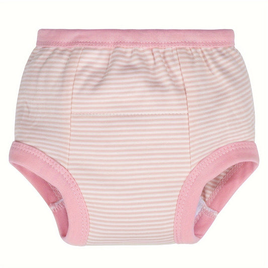 Three pieces of adorable washable 6-layer cloth diaper pants for training, made of breathable cotton fabric.