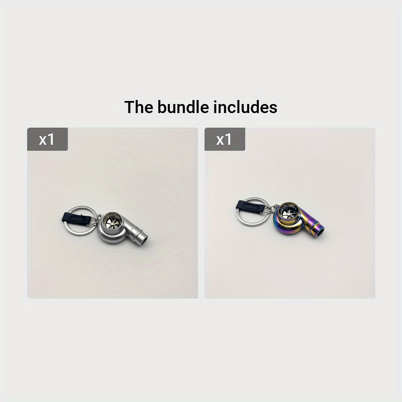 Keychain featuring a rotating turbine design, perfect for car enthusiasts. This creative accessory also doubles as a key holder and includes a turbine whistle feature. Ideal as a unique gift option.