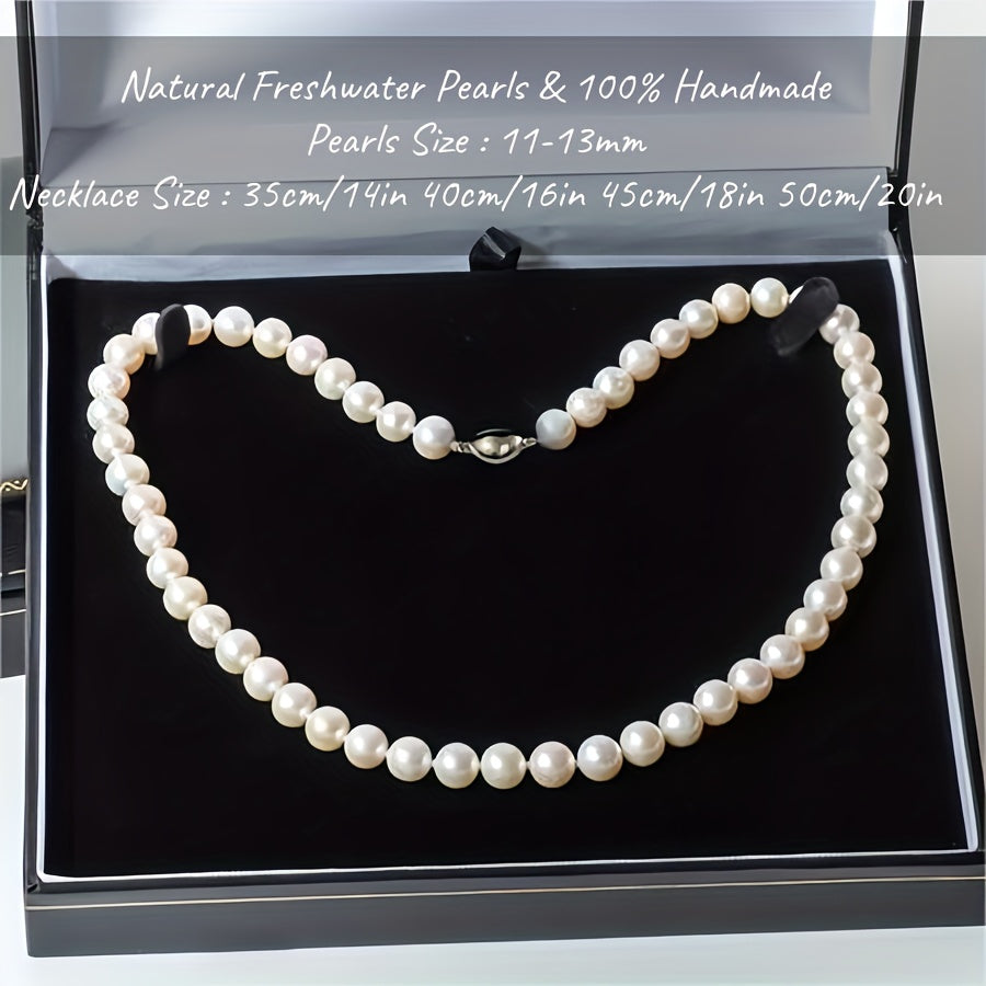 Handcrafted Natural Freshwater Pearl Necklace, Featuring 11-13mm Pearls in a Large Size. Comes with a Gift Box, Perfect for Him or Her. Ideal for Daily Wear, Parties, Birthdays, Anniversaries, and Valentine's Day.