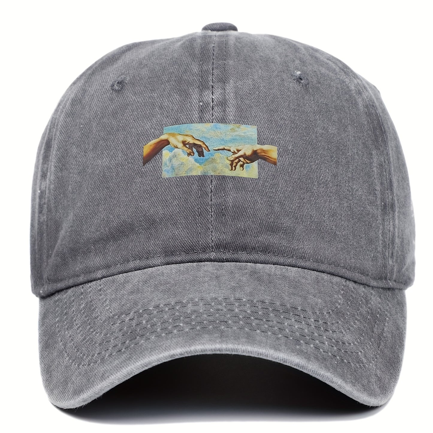 Vintage oil painting print baseball cap made of breathable polyester with casual embroidery. Features a flag theme, adjustable fit, and is hand washable.