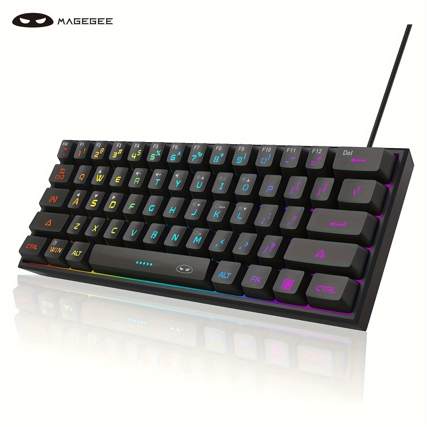 TS91 Мини 60% игровая/офисная клавиатура с проводной RGB подсветкой, совместимая с Windows, Mac и ноутбуками.