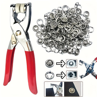 1 set includes 200 or 400 silver gray press buttons and pliers for DIY handicrafts, leather, and clothing - durable sewing accessories.