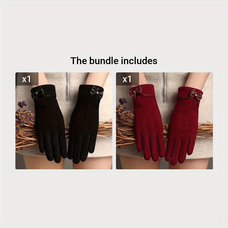 Chic Bow Accent Gloves: Cozy, Split Finger Touchscreen Gloves for Cold Autumn and Winter Days