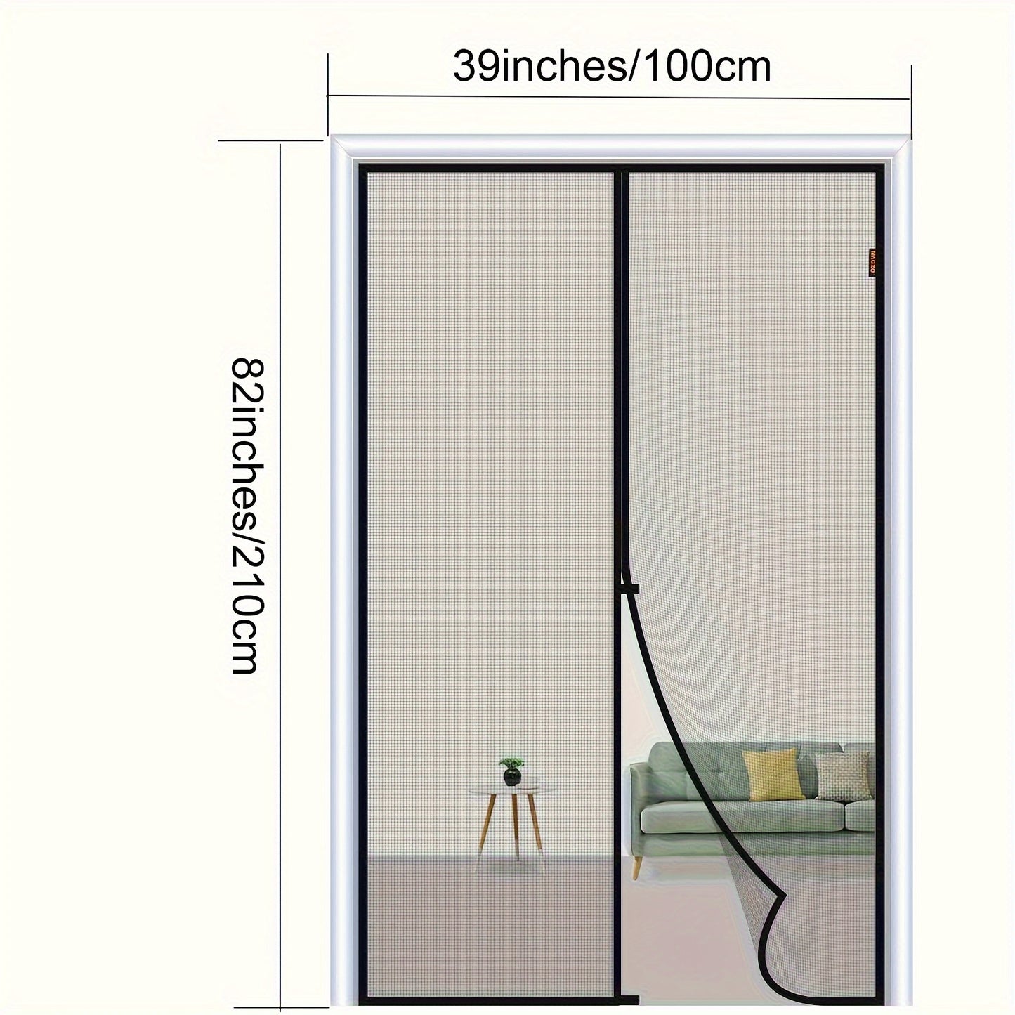 Black magnetic screen door measuring 80.01cm x 208.28cm, self-sealing and heavy-duty, keeps bugs out.