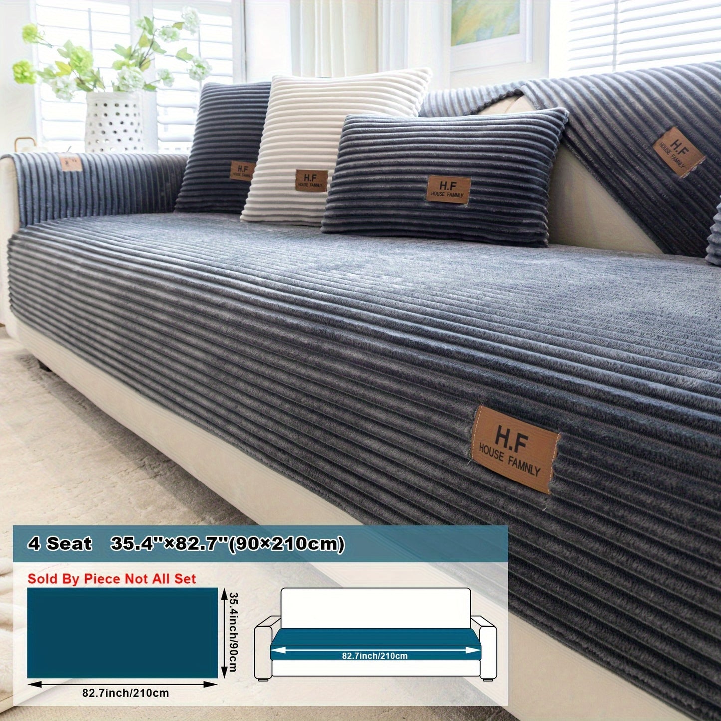 Modern striped sofa cover made of thick flannel fabric, pet-friendly and non-slip. Suitable for 1 to 4-seater sofas, soft and machine washable. Perfect for home and office decor.