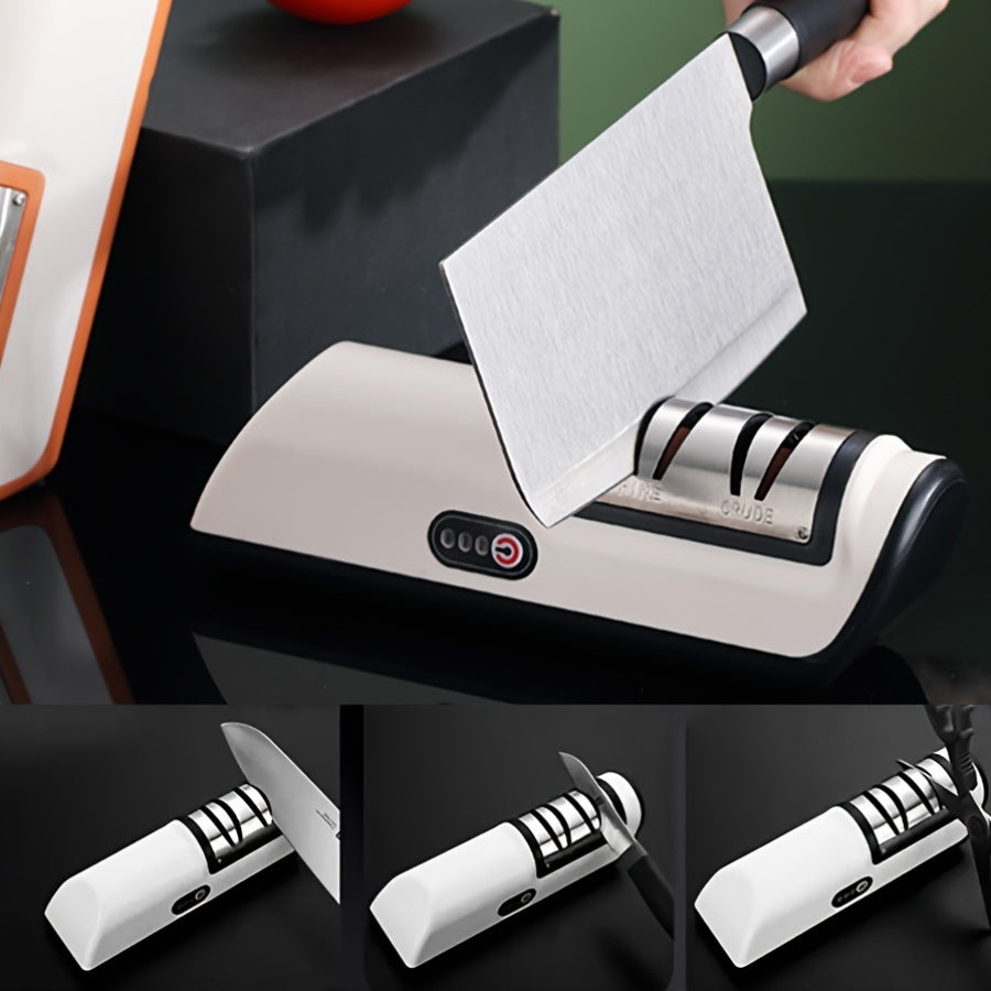 Electric knife sharpener with USB charging, lithium battery, fast automatic sharpening for kitchen knives - ABS material - multifunctional