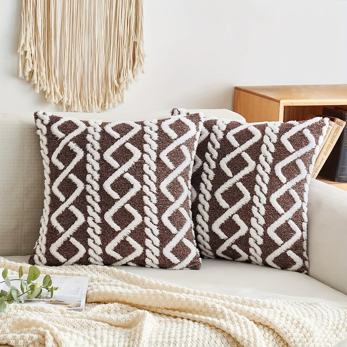 Soft plush geometric pattern throw pillow cover with a cozy and modern decorative cushion case featuring a zipper closure. Made of machine washable polyester in a blue and white herringbone design, perfect for use on the sofa or in the bedroom. Ideal for