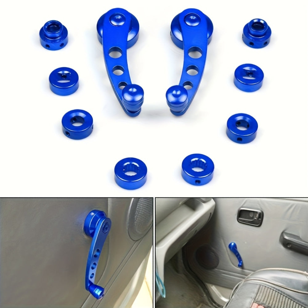 Two aluminum golden universal car window closing hand crank lifters for manual car window glass closing.