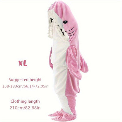 Thickened and warm 1pc Shark Loungewear Pajamas that transform into a multifunctional blanket, perfect for wearing at home or as a cozy sleeping bag with a fun cartoon shark design.