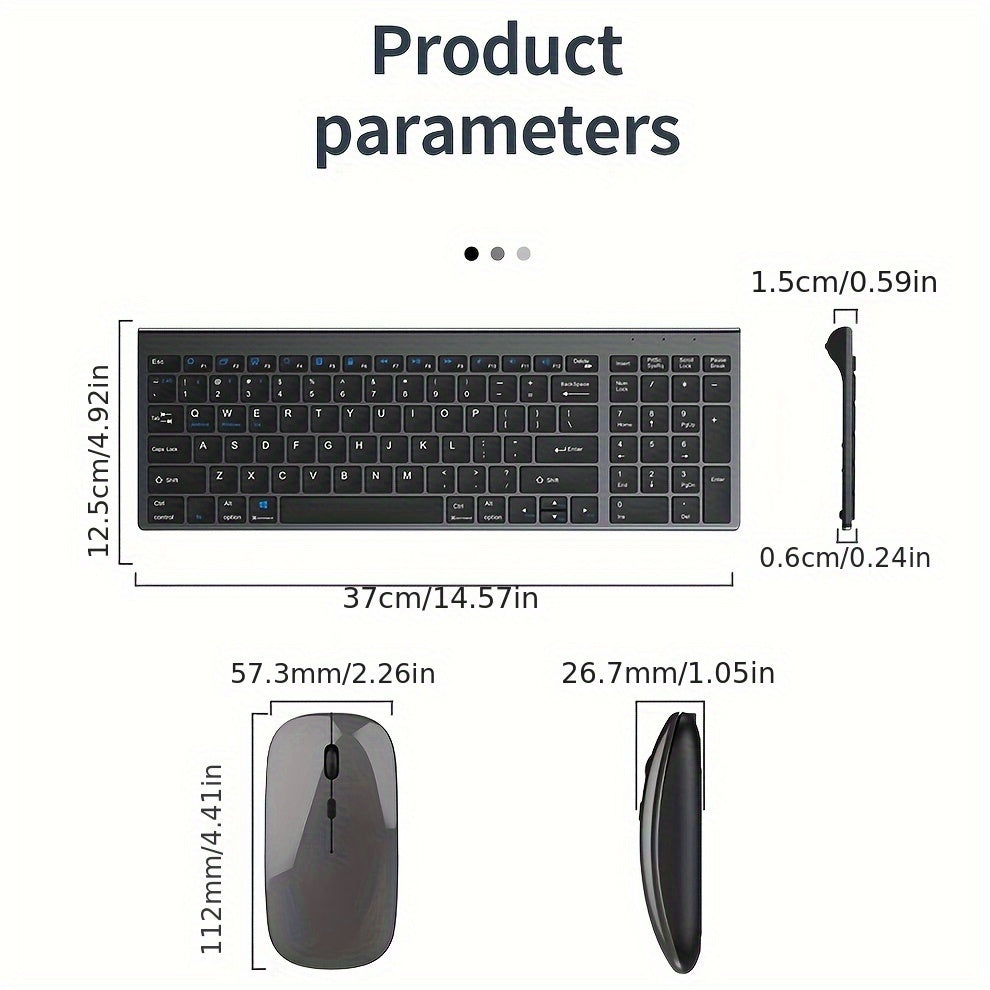 Rechargeable full-size wireless keyboard and mouse combo for multiple devices.