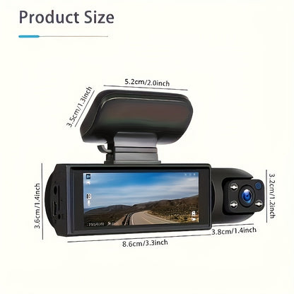 ZKCAMSPY Dual Dash Cam with 1080P front and 720P inside cameras, HD night vision, loop recording, G-sensor, wide angle, 27.5FPS, rechargeable lithium polymer battery, adhesive mount, and PC