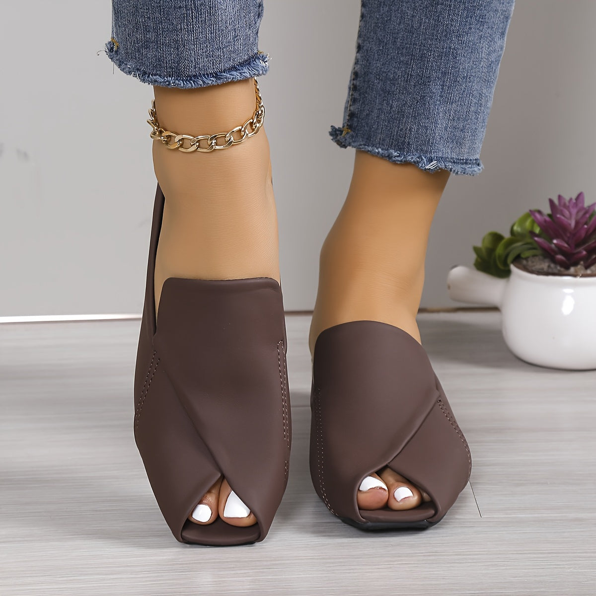 Women's solid color slip on sandals with block heels for walking comfort, perfect for King's Day.