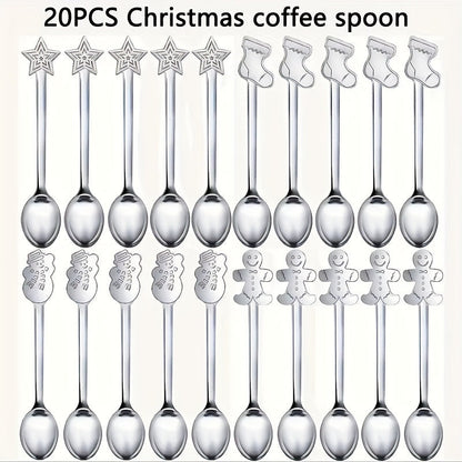 Get a set of 12/20 charming Christmas spoons made of top-quality stainless steel. These mini spoons are ideal for stirring coffee, tea, cocktails, milkshakes, and jams. They make the perfect festive table decoration for Christmas parties with 4 different