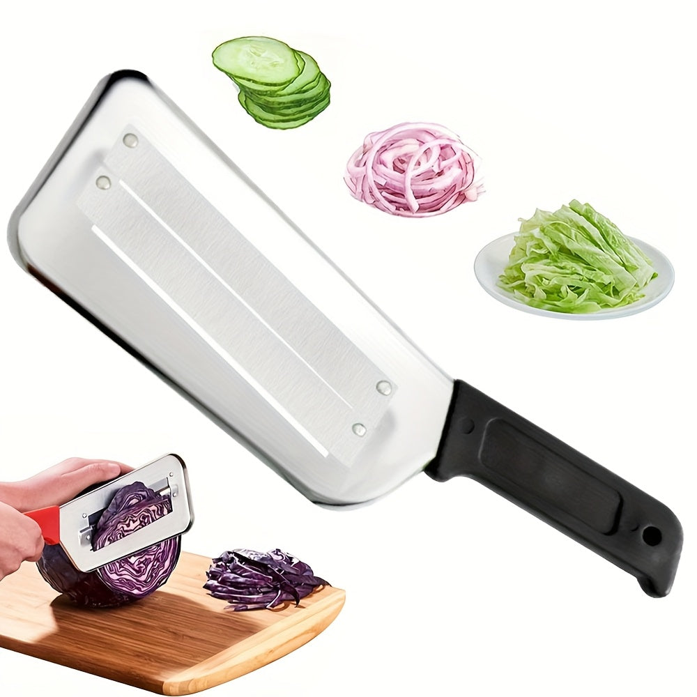 Get your hands on the 1pc Stainless Steel Manual Cabbage Slicer, a sharp blade vegetable shredder perfect for making sauerkraut, coleslaw, and salad. This durable metal cutter features an ergonomic handle for easy use, and best of all, no power is