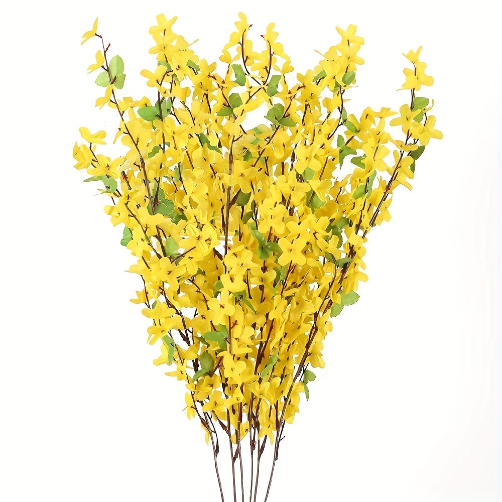 10/16pcs 25.5inch/65cm Yellow Fake Winter Jasmine Artificial Flowers for Indoor/Outdoor Decoration, Wedding, Home, Bedroom, Yard, Summer