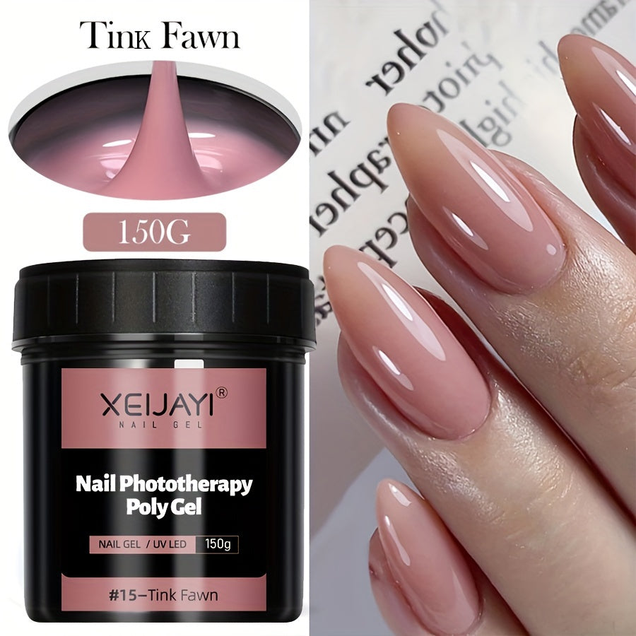 XEIYAI 150g Nail Phototherapy Polygel Gel offers pain-free construction and a glossy finish. The UV solid acrylic gel features a heart pattern and round shape, making it lightweight and