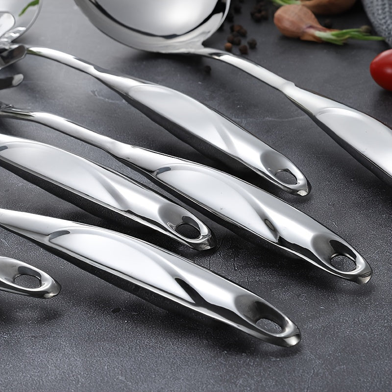 Kitchen Utensil Set made of 6 pieces of Stainless Steel - Shiny and long-lasting cooking tools such as Spatula, Ladle, Slotted, and Serving Spoons - Perfect for Non-Stick Cookware