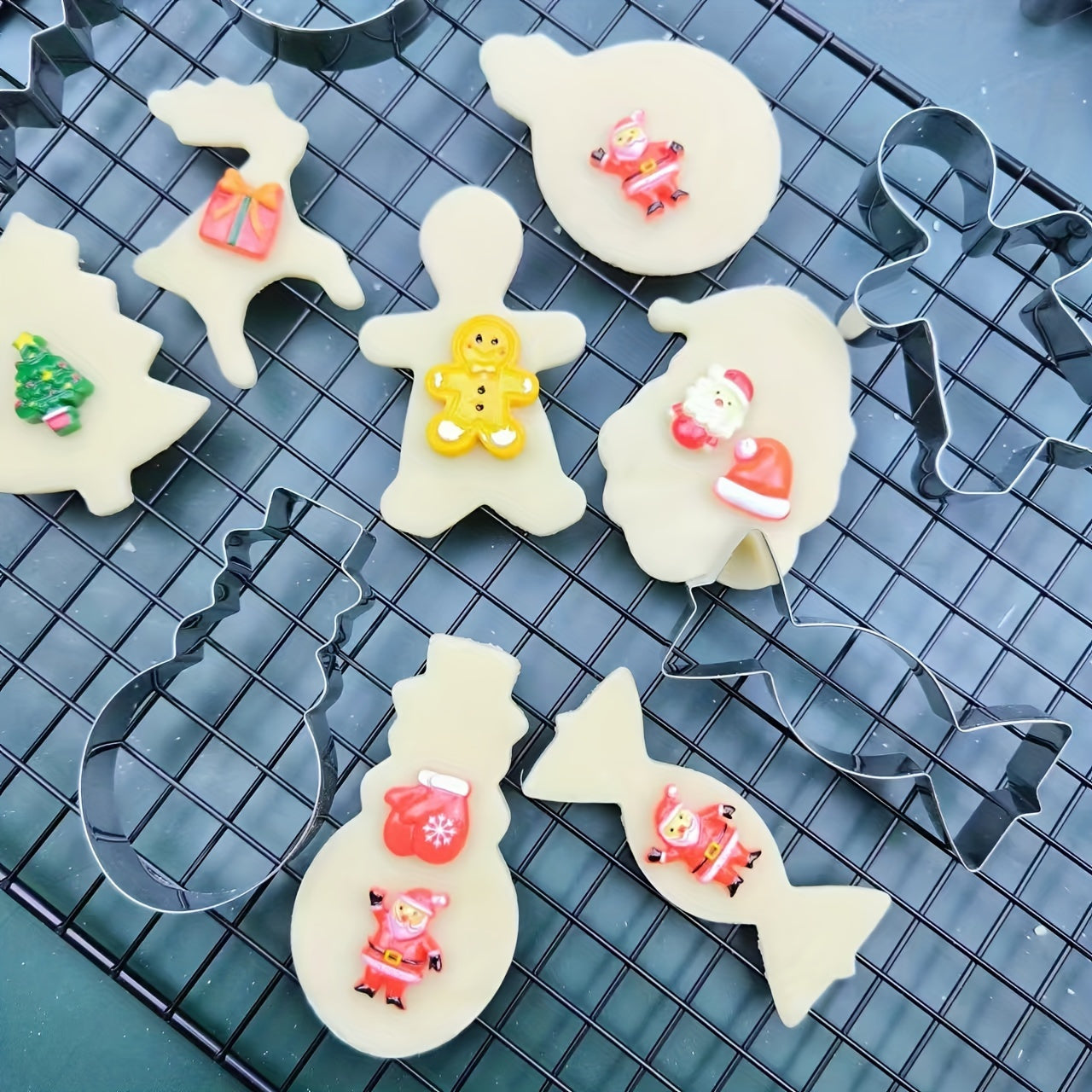 Set of 12 Christmas Cookie Cutters - Stainless Steel with Festive Snowman, Snowflake, Tree, and Santa Designs for Holiday Baking