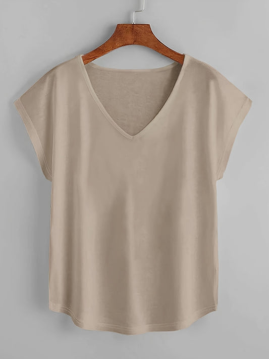 Women's Solid Color V Neck T-Shirt for Spring & Summer