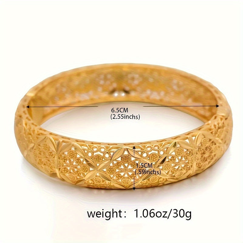 Stunning 18K Gold Plated Open Cuff Bracelet for Women - Crafted with Copper, Intricate Filigree Design, Adjustable Fit, Perfect for Weddings and Special Events