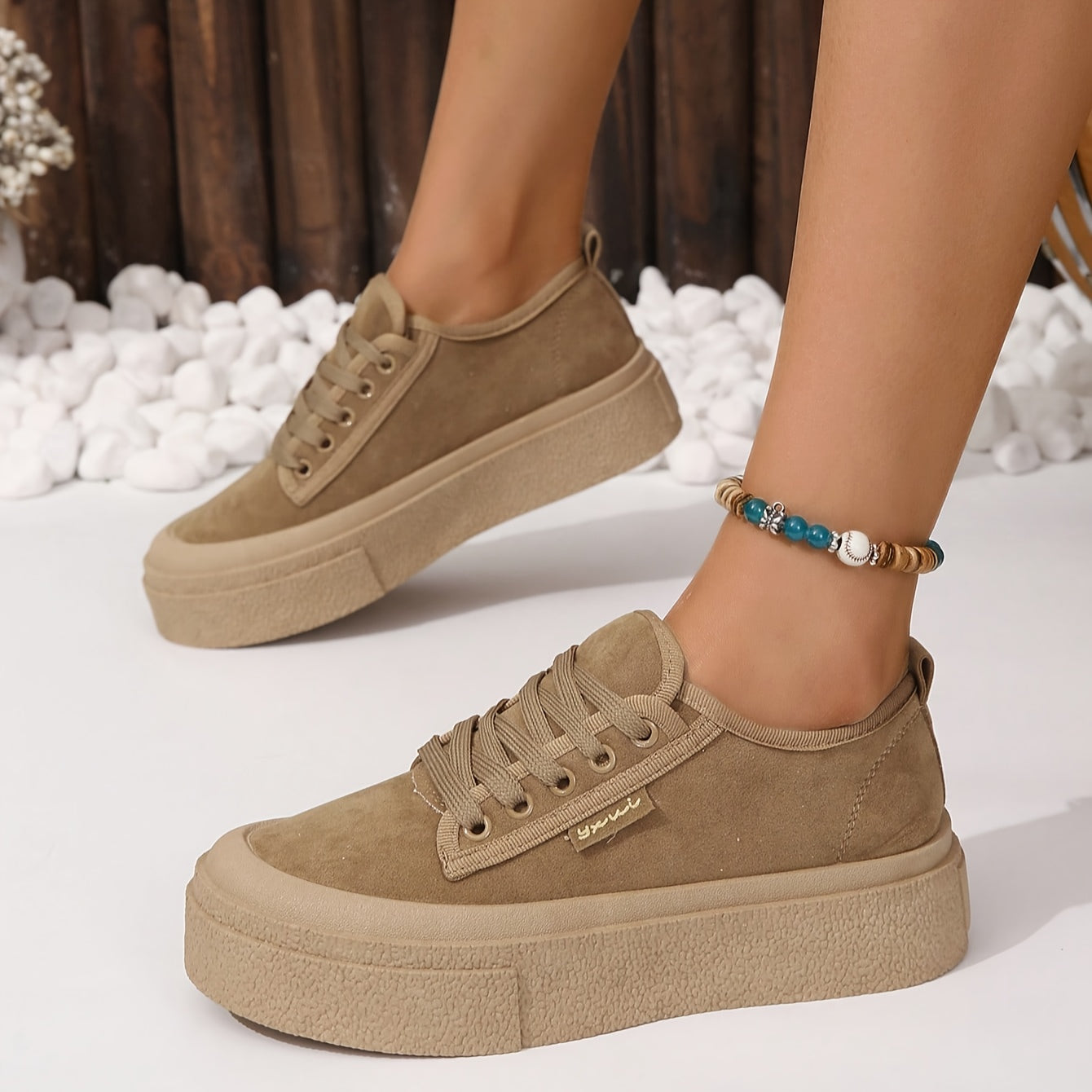 Women's fashion sneakers with solid color, low top lace-up design, comfortable fabric upper, durable PVC sole, all-season sports style.