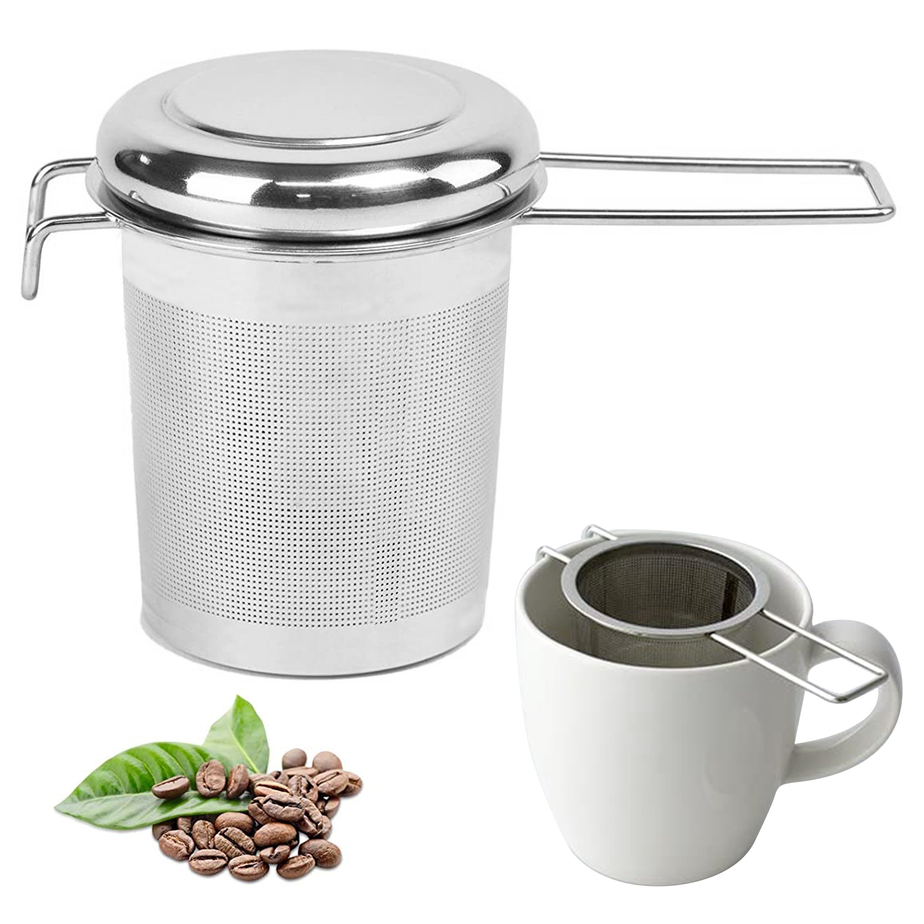 Stainless Steel Tea Infuser Set with Lid - Includes Micropore Tea Strainer with Handle, Black Tea Filter Basket - Perfect for Home, Office, Restaurant, Hotel - Complete Tea Accessory Kit.