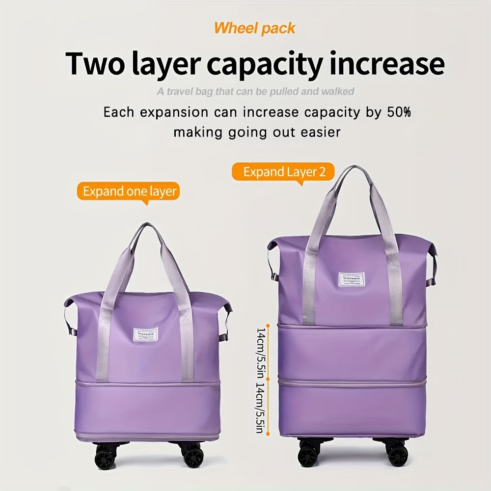 Large 3-layer travel bag with wheels - Waterproof nylon luggage for daily commute & moving