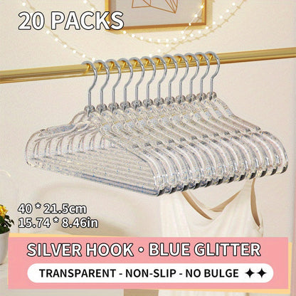 Set of 20 Plastic Transparent Clothes Hangers for Drying and Organizing Clothes, Non-slip and Non-marking Design, Ideal for Closets, Wardrobes, Home, Dorms, and Rental Housing.