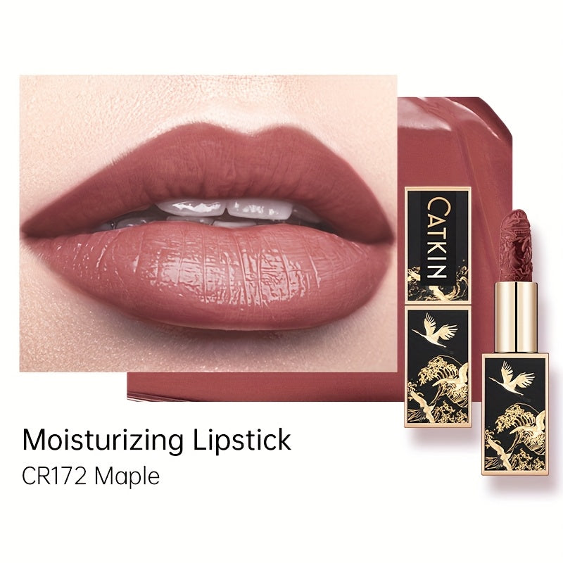 CATKIN Red Carving Matte Lipstick with Waterproof Long-Lasting Satin Finish for Smooth Red and Nude Lips.