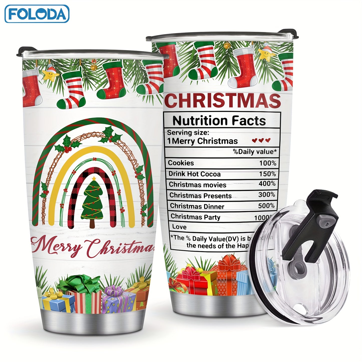 FOLODA 20oz insulated stainless steel tumbler with lid is ideal for running and sports. Features a Christmas Red Truck design, perfect for holiday gifts.