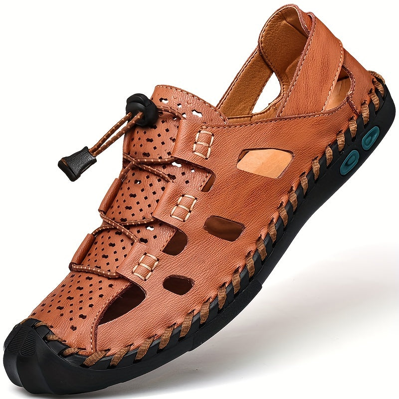 Men's Breathable Closed Toe Sandals for Hiking and Beach in Brown Black