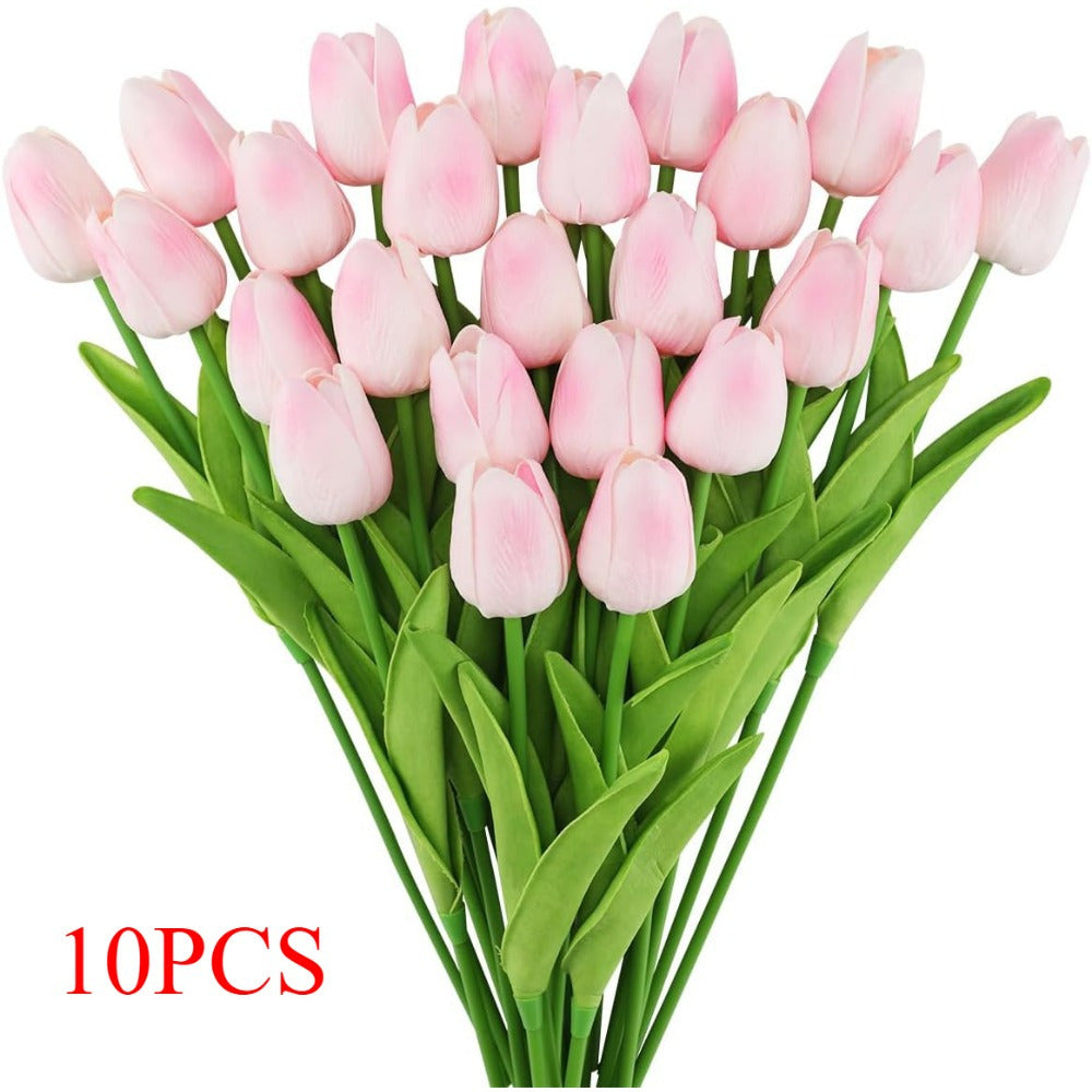 10pcs Lifelike Tulip Bouquet - Ideal for Weddings, Valentine's Day & Home Decor | No Batteries Required, Long-lasting PE Artificial Flowers