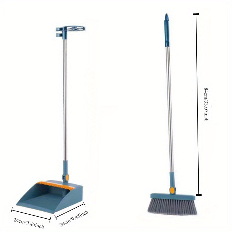 Home & Office Extended Broom and Dustpan Set - Cleaning Kit for Living Room, Bedroom Flooring - Upright Stand-Up Design