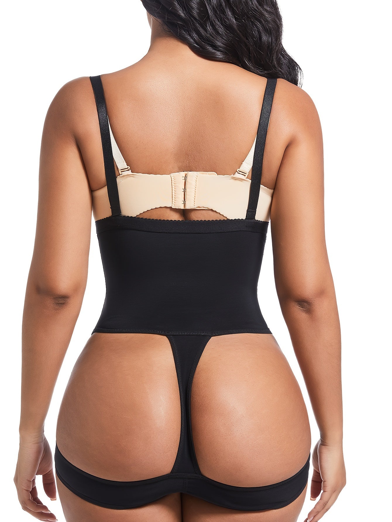 Women's High-Waist Shapewear Bodysuit in Black - Tummy Control with Front Hook-and-Eye Closure, Butt Lifter, Crotch Support - Nylon/Spandex Blend