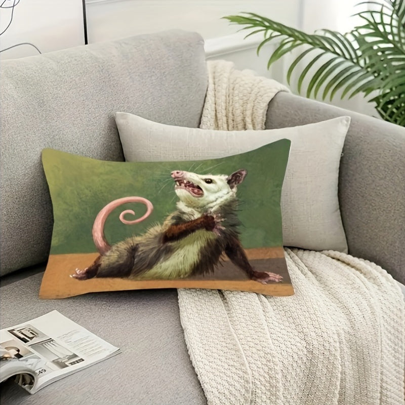 1 Pack of Polyester Plush Opossum Print Pillow Cover for Home Decor - Single-Sided Design, Fits 30.48x50.8 cm Insert, Ideal for Living Room and Bedroom - Suitable for Ages 14 and Up, Cushion Not Included