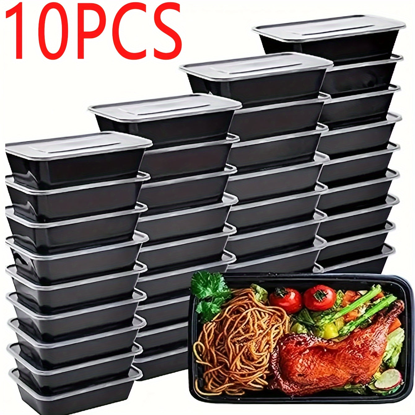 Choose from a set of 5 or 10 clear lunch boxes with secure lids, perfect for takeout or storing food. These BPA-free containers are made from safe PP material and are suitable for a variety of items like side dishes, desserts, snacks, pastries, salads