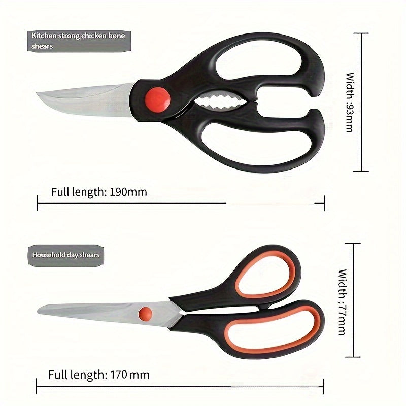 3 piece set of strong, multifunctional stainless steel kitchen scissors for cutting chicken bones and walnuts.