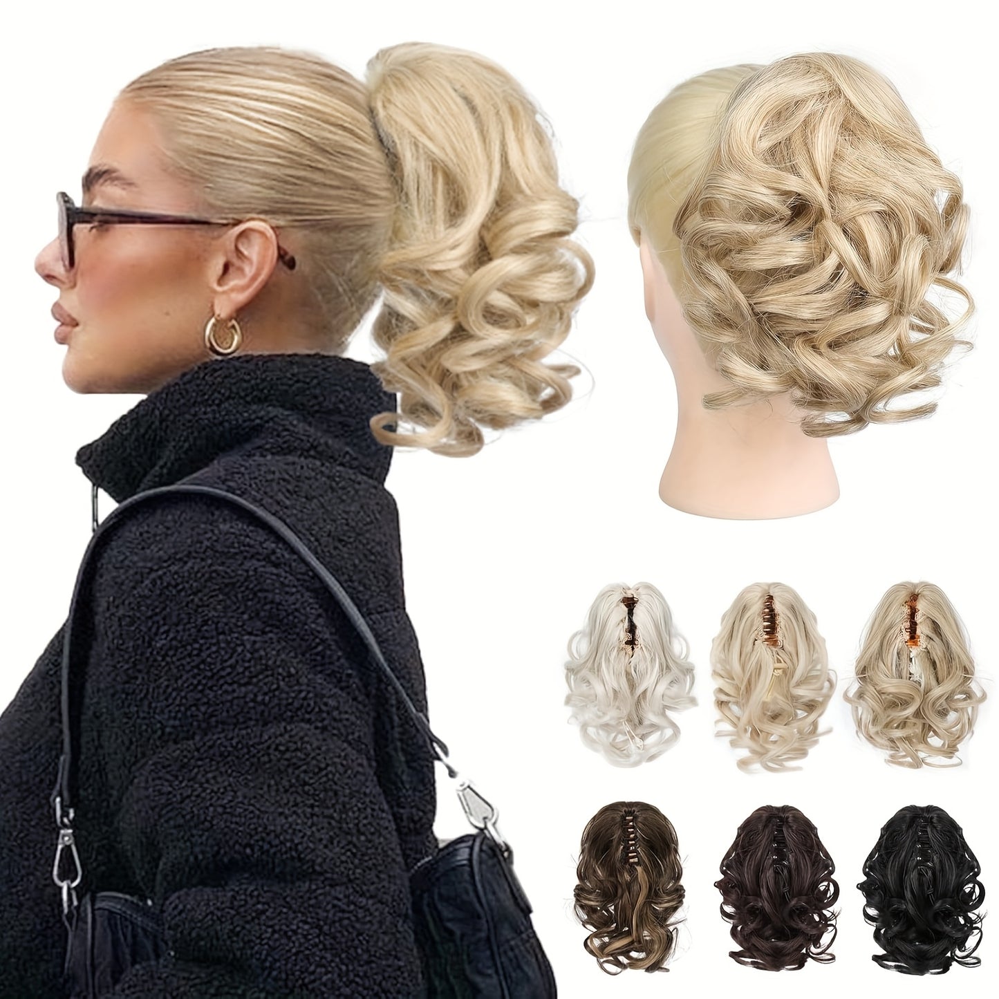 Luxurious curly wavy claw ponytail extensions made with premium synthetic clip-ins for instant volume and versatile style, ideal for everyday fashion and special occasions.