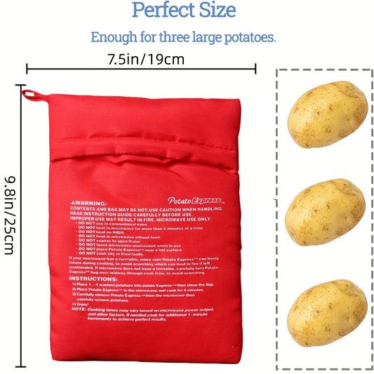 Three reusable microwave potato bags for quick cooking and warming potatoes. Made from non-food contact plastic material for perfect baked potatoes.